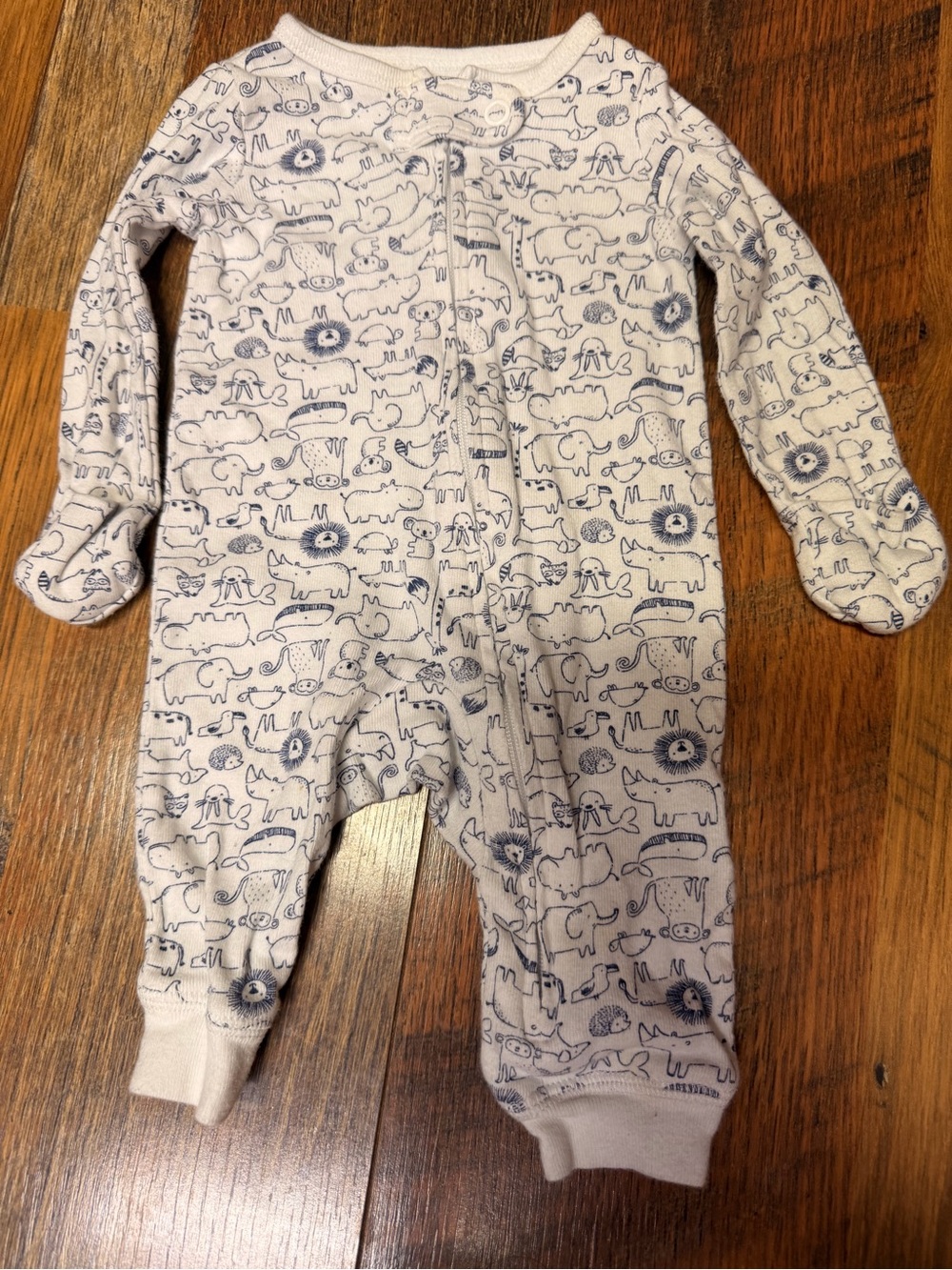 Carter's White & Navy Animal Print Footless One-Piece